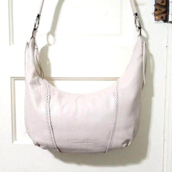 NEW Stone Mountain Cream 100% Leather Small Crescent Shoulder Bag Purse Top Zip - Picture 3 of 14